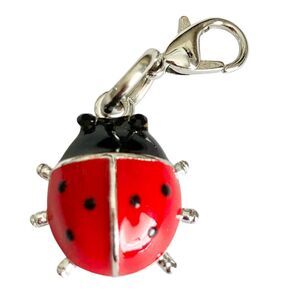 Red Enamel Ladybug Clip On Charm Zipper Pull Silver Plated Insect Jewelry